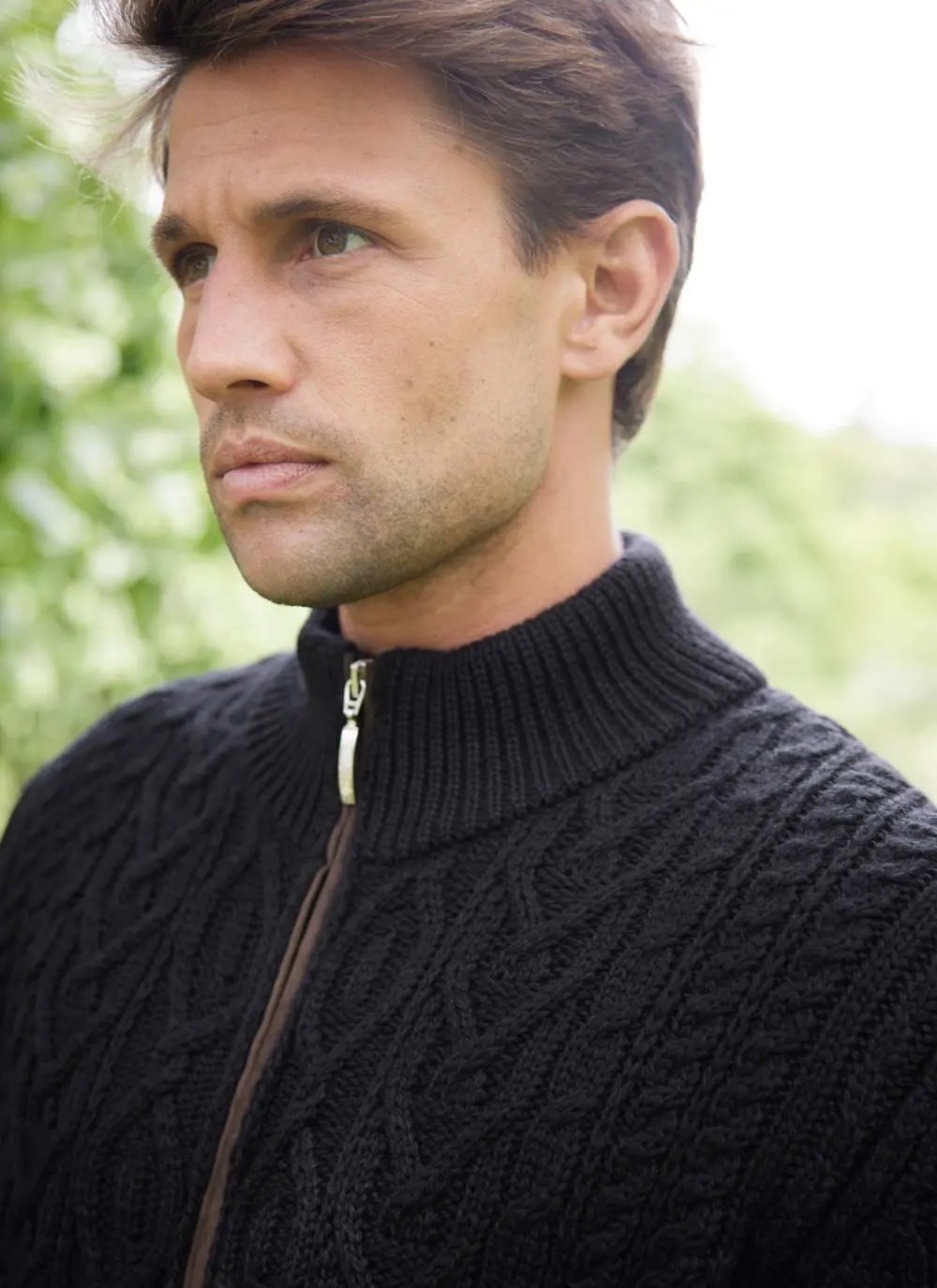 Eoin Aran Zip Cardigan in Black | Aran Sweaters for Men | Blarney