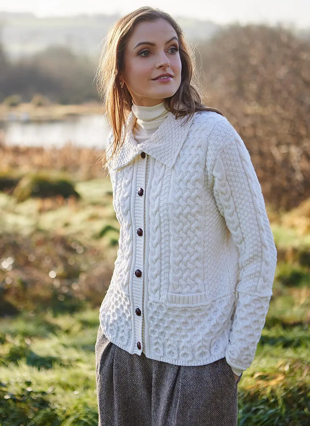 Jackie Aran Cardigan With Pockets in Natural