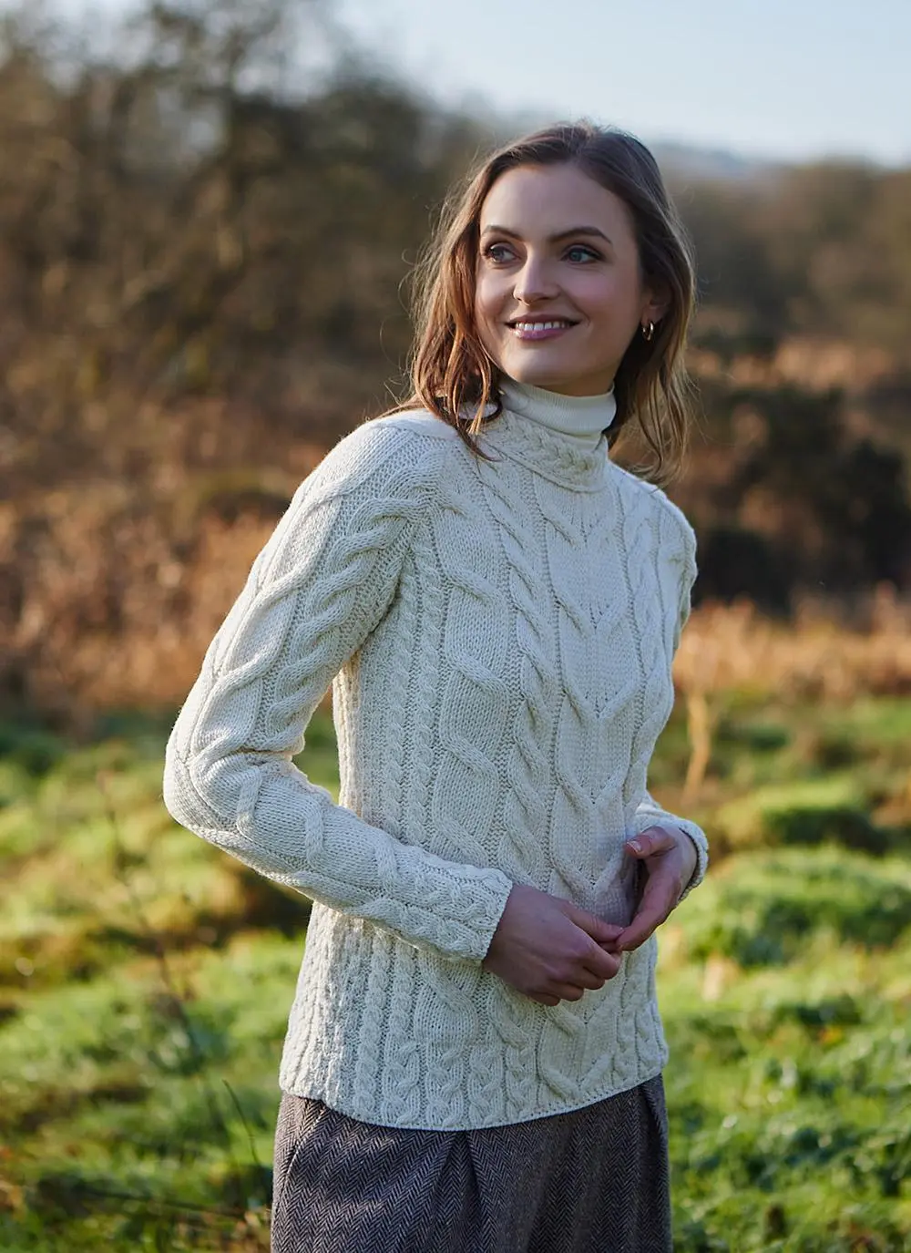 Supersoft Aran Cable Sweater Natural | Blarney
