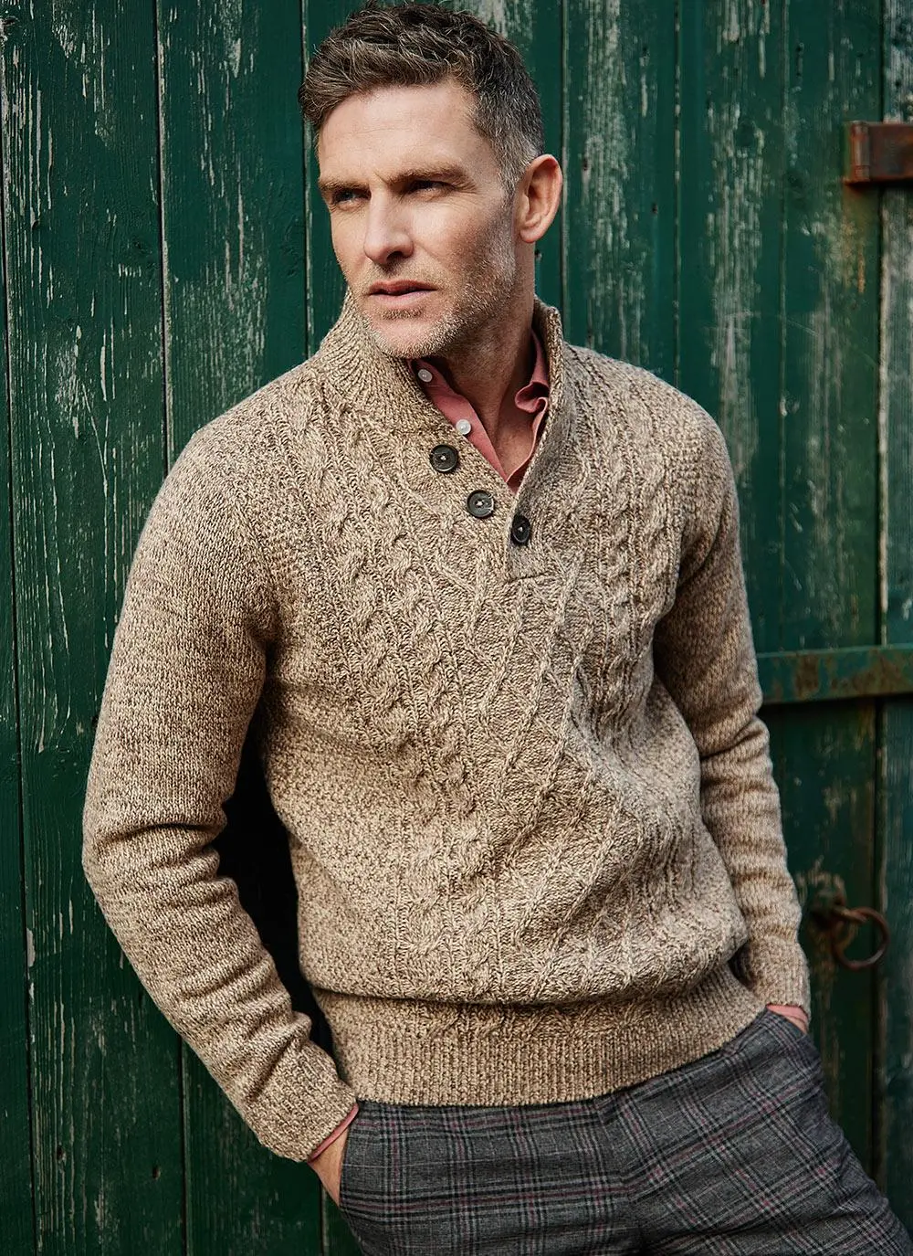 Kieran Button Neck Aran Sweater