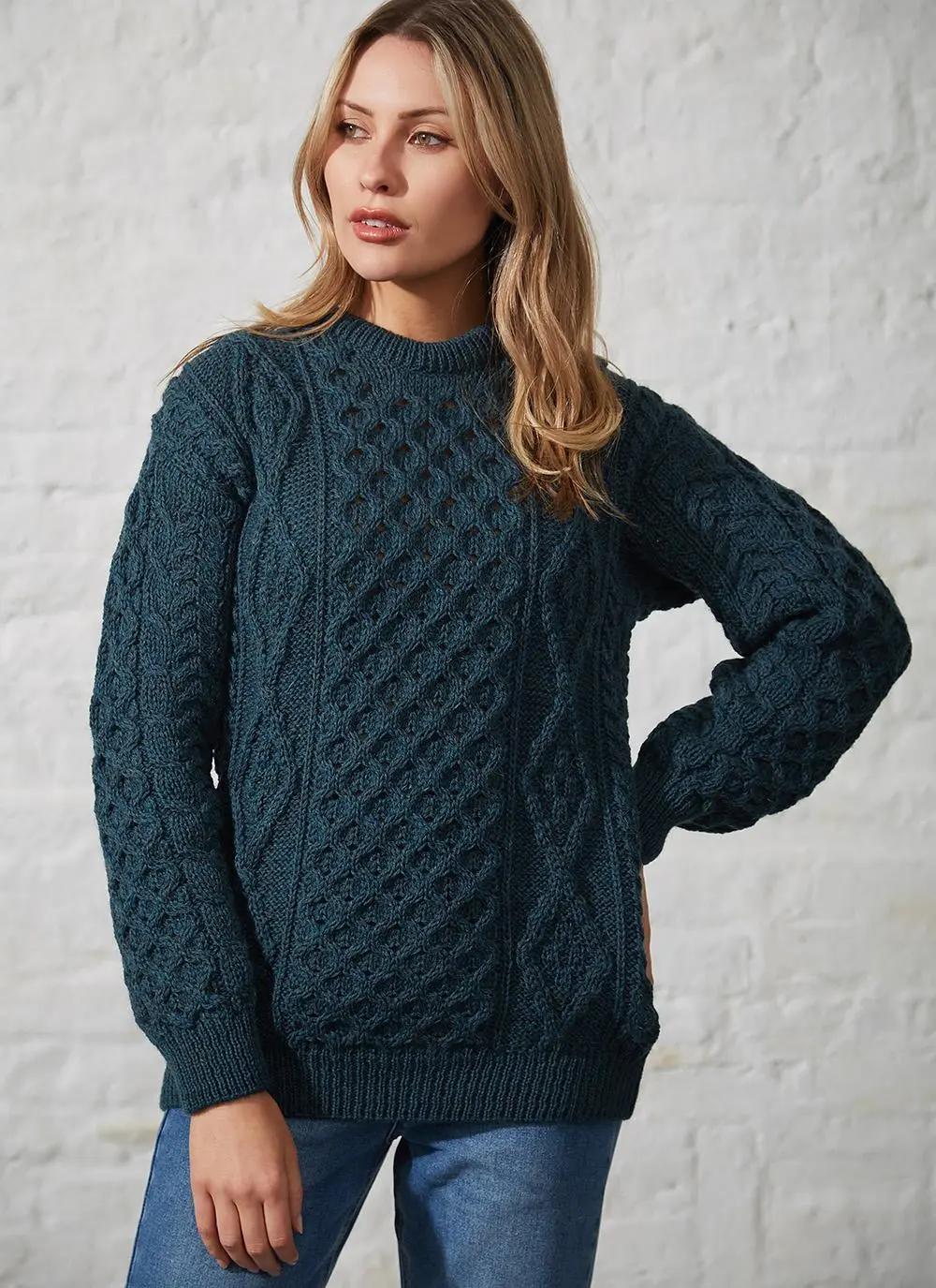 Beth Crew Neck Aran Sweater