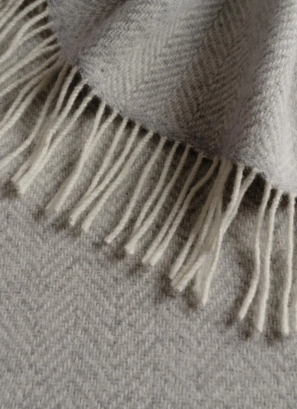 Grey & Cream Herringbone Wool Cashmere Throw | Blarney