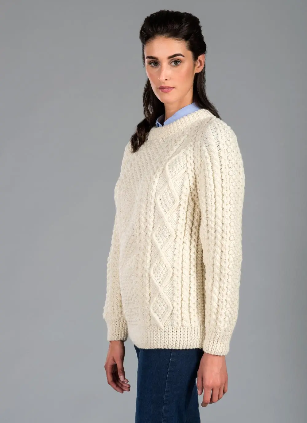 Hand Knit Aran Crew Sweater