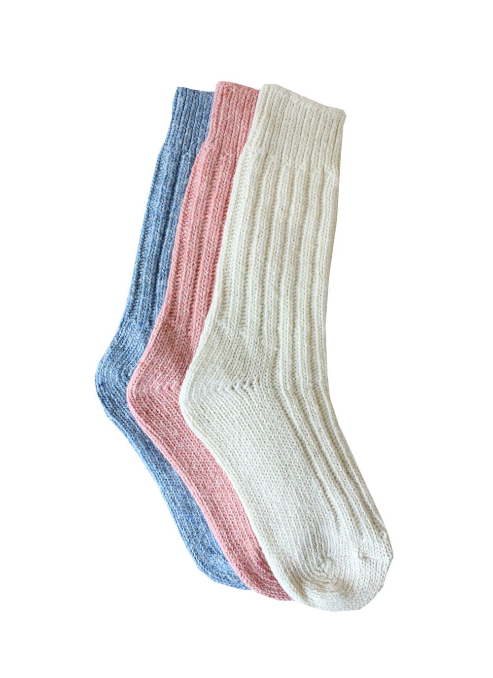 Ladies Wool Socks Natural Pink Blue | Blarney