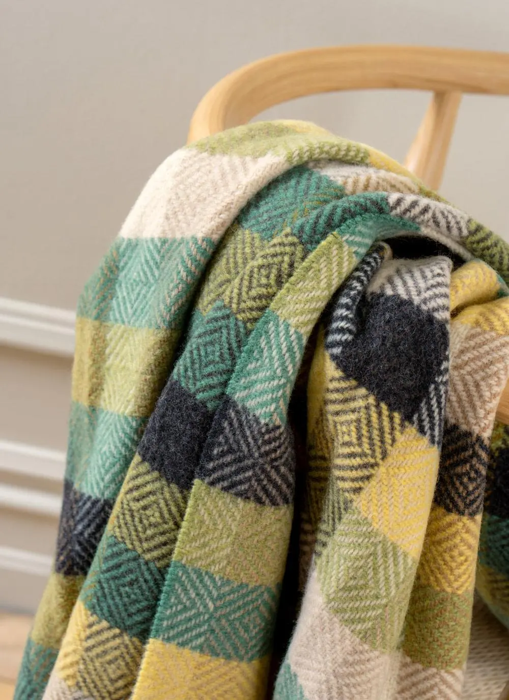 Lime Green Check Wool Cashmere Throw