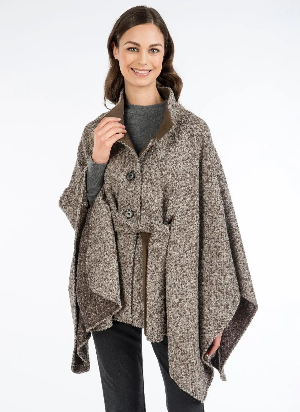 Maggi Wool Cape Peppered Brown | Blarney