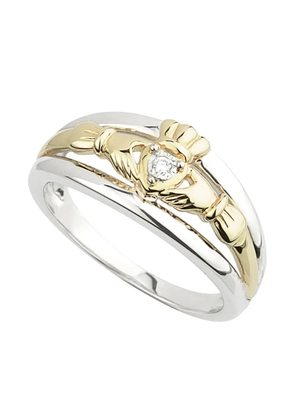 10ct Gold & Sterling Silver Diamond Triple Claddagh Ring