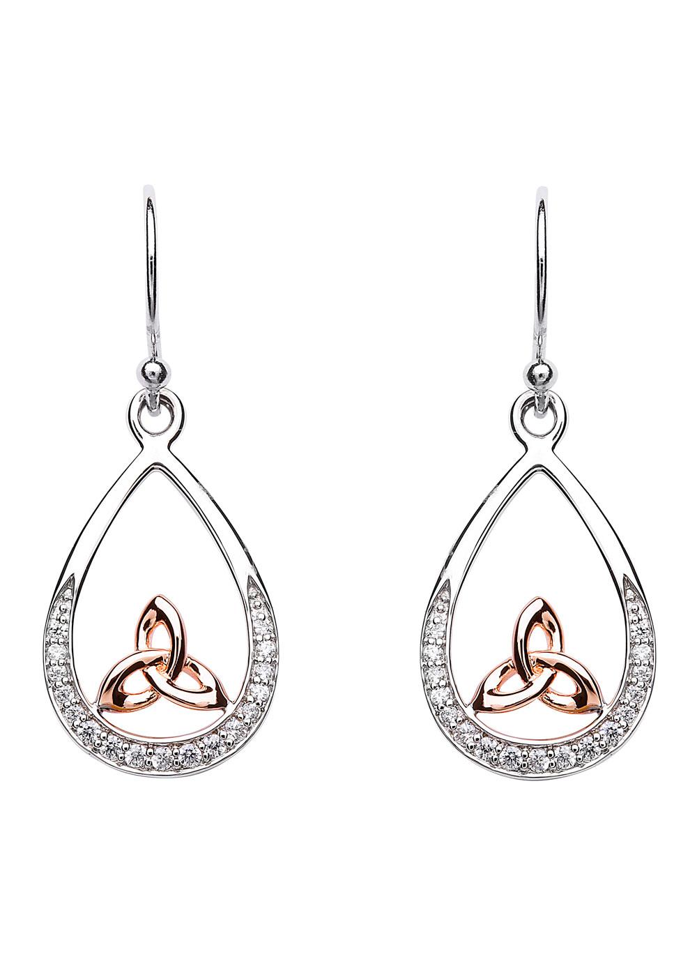 Rose Gold Plated Trinity Knot Celtic Earrings | Blarney