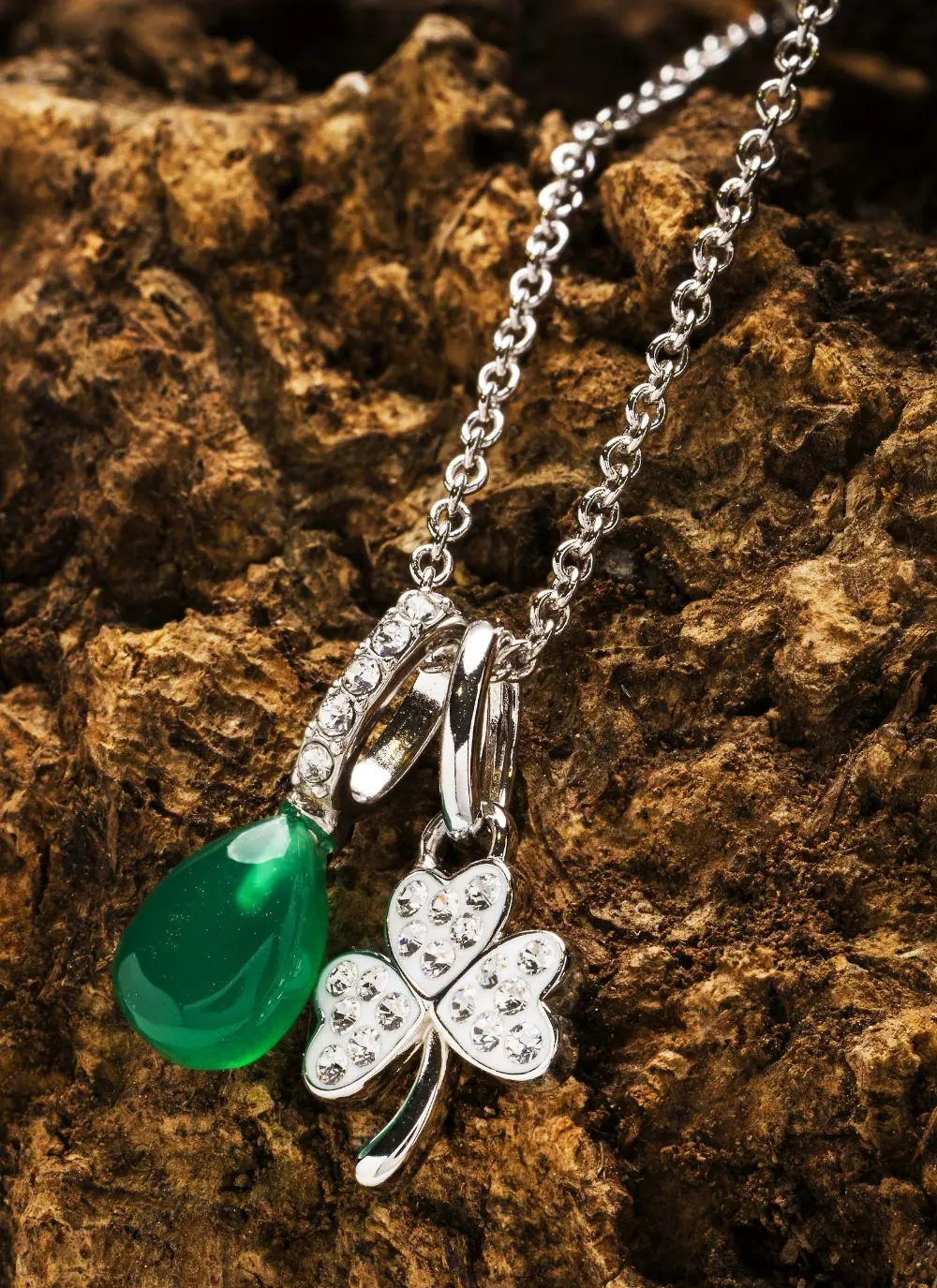 Sterling Silver Shamrock Charm Pendant with Green Agate