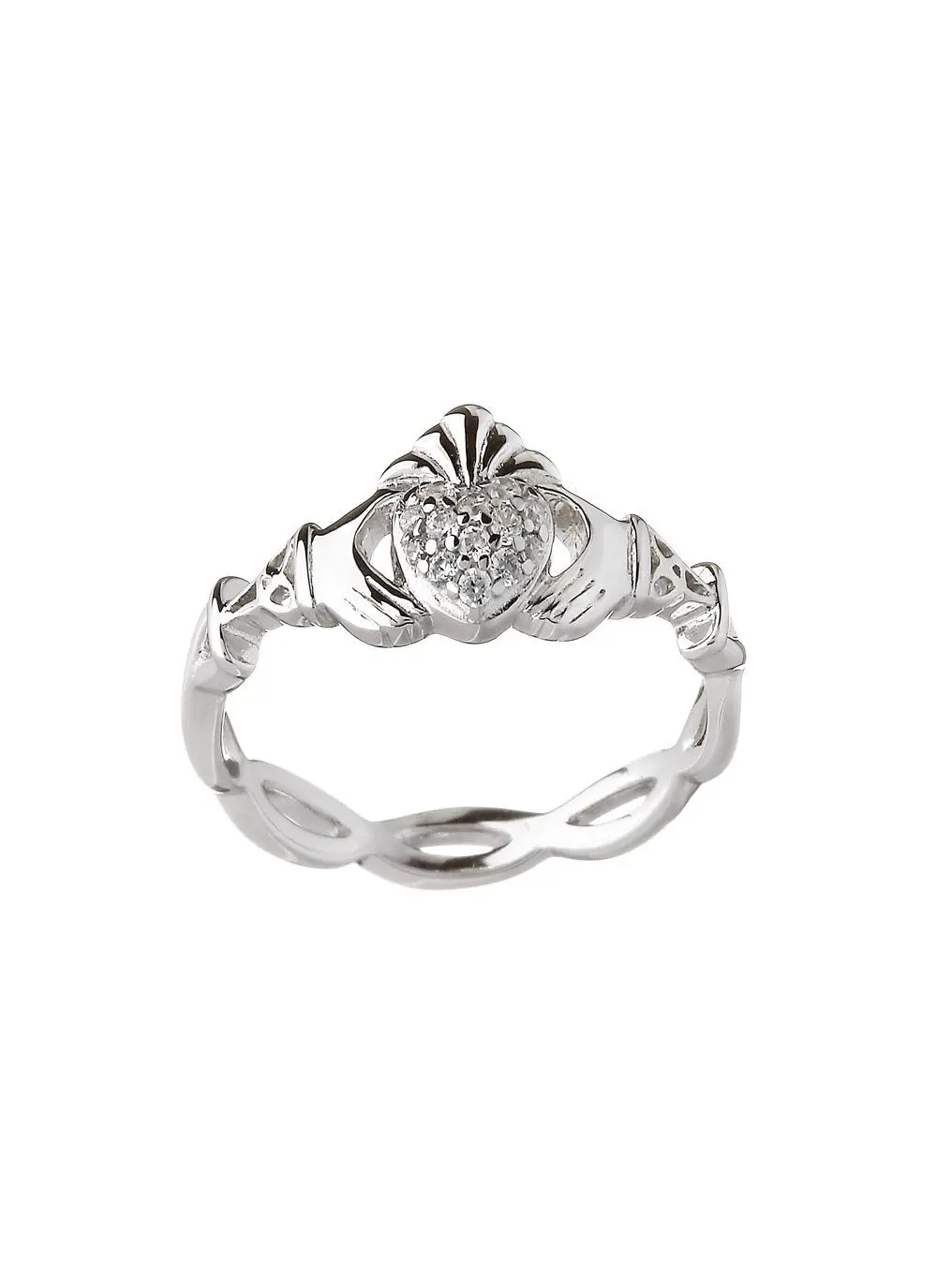 Sterling Silver Pave Set Claddagh Ring