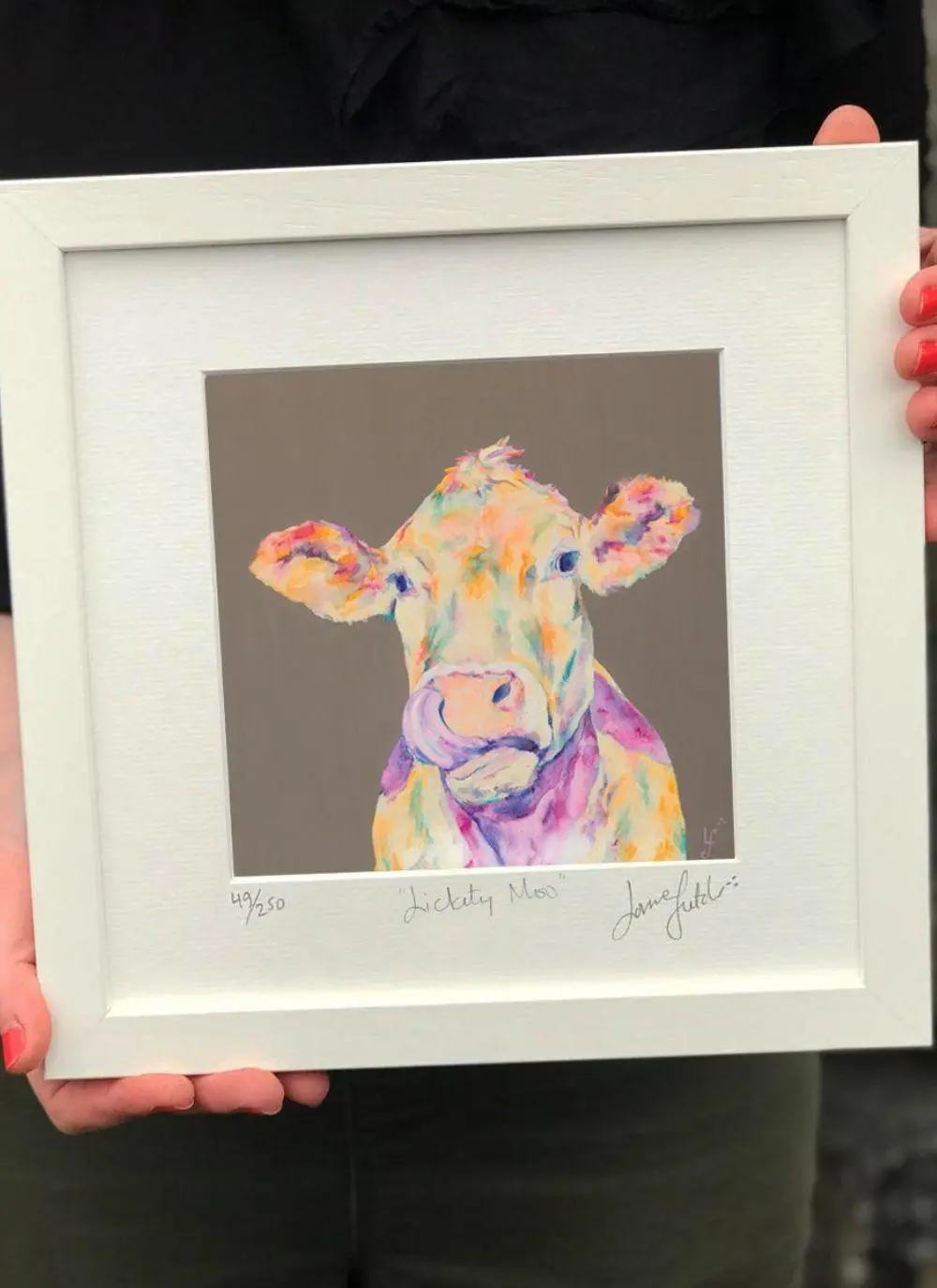 Lickity Moo Framed Print (10 x 10 inches)