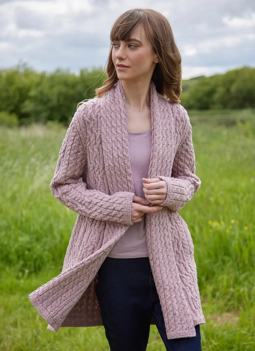 Aine Cable Cardigan in Pink | Blarney