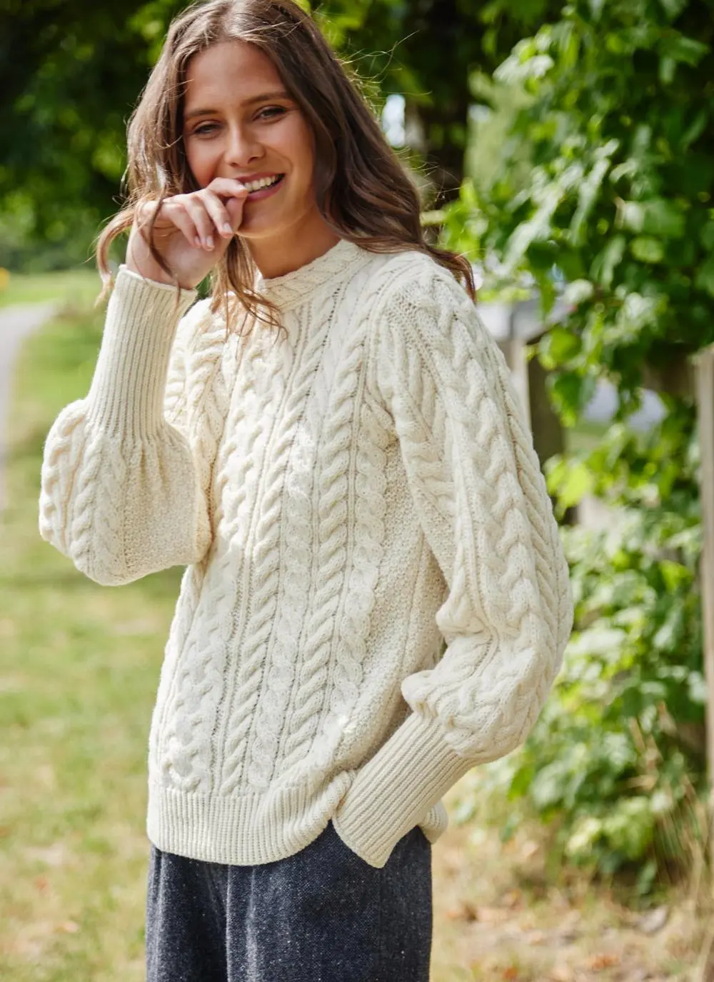 Bell Sleeve Cable Sweater in Natural | Blarney