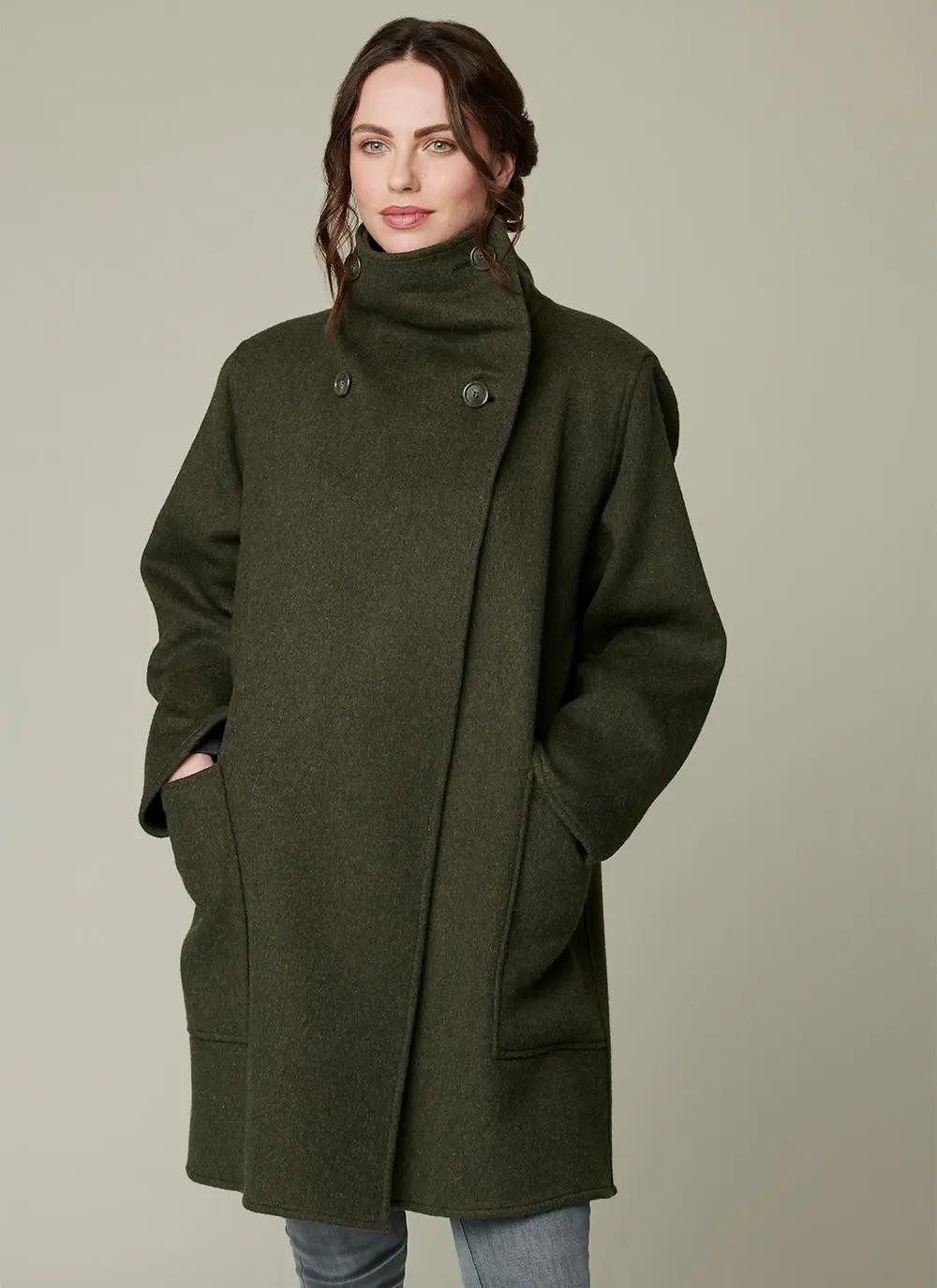 Pure New Wool Funnel Neck Coat