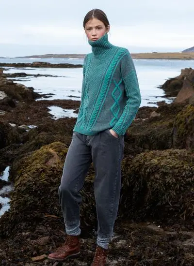 Fisherman Lambswool Plated Polo Neck Sweater