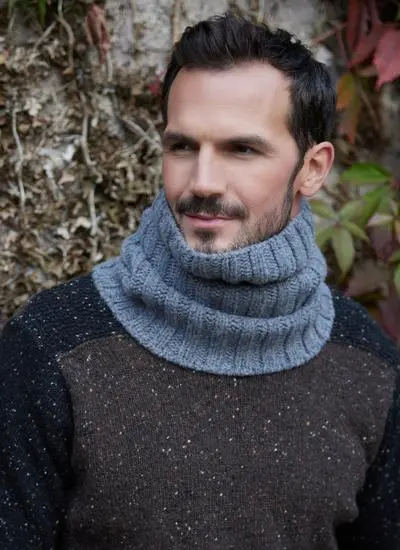 Fisherman Unisex Wool Cashmere Chunky Ribbed Snood in Grey | Blarney