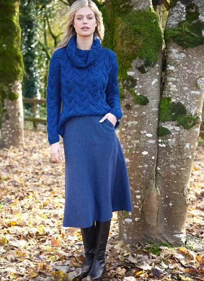 Garnish Swing Tweed Skirt in Blue Herringbone | Blarney