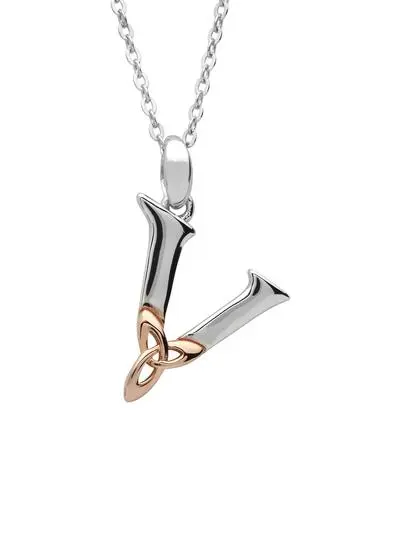 Initial V Sterling Silver Pendant Necklace Silver Initial V 