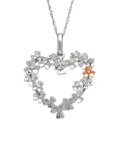 9Ct White Gold Love Shamrock Heart Diamond Set Pendant | Blarney