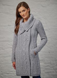 Aran Oversized Collar Coatigan in Soft Grey | Blarney