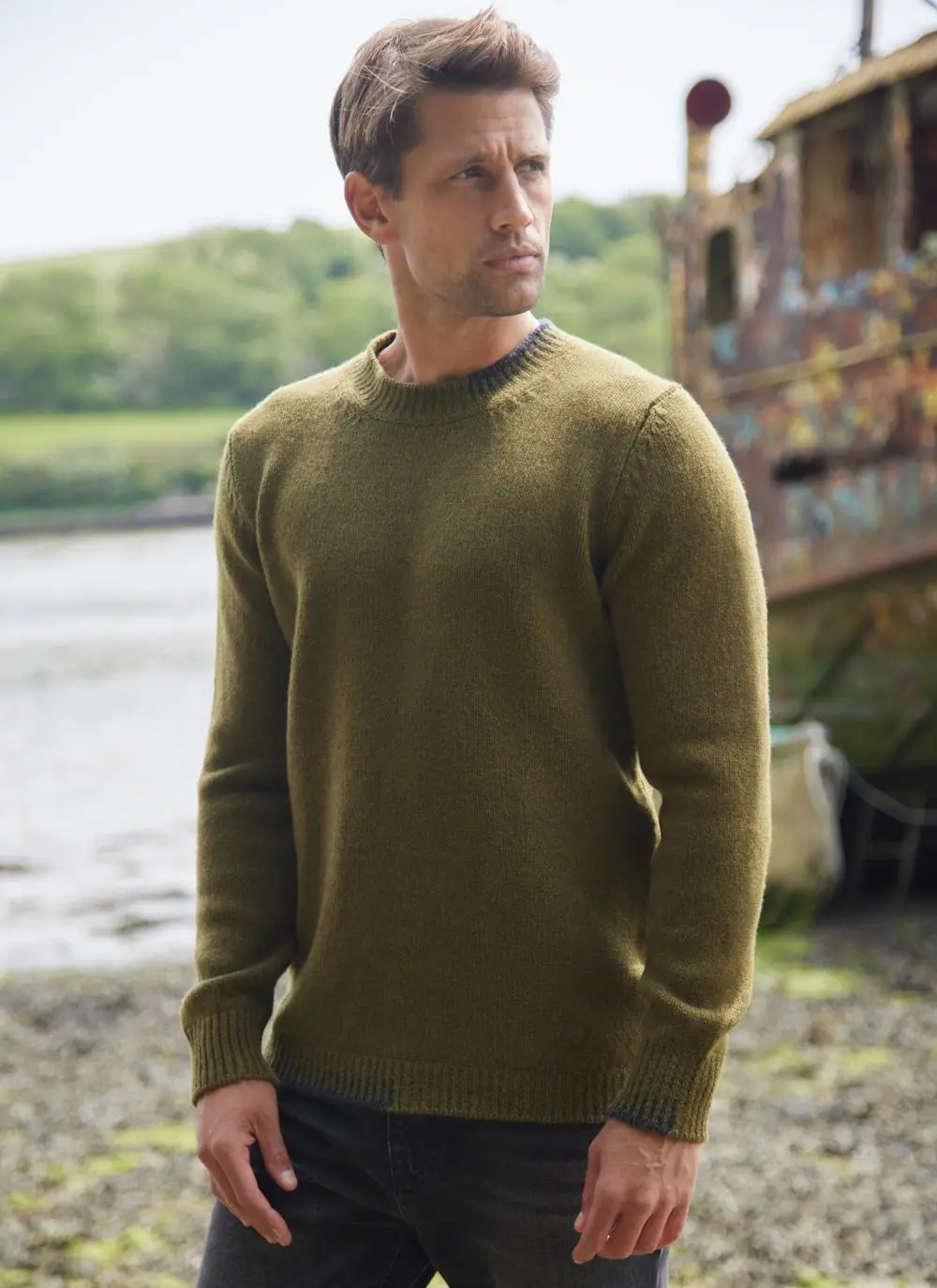 Men's Fisherman Wool Cashmere Blanket Stitch Crew Neck Sweater | Blarney