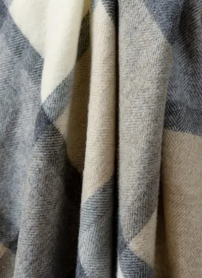 White & Grey Windowpane Merino Wool Throw