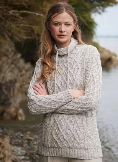 Kangaroo Pocket Aran Sweater in Irish Sea | Merino Wool | Blarney